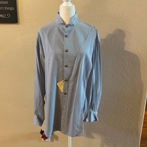 Men's Pale Blue Stubbs Wester Texas Star Button Long Sleeve Banded Collar SZ L - Picture 1 of 11